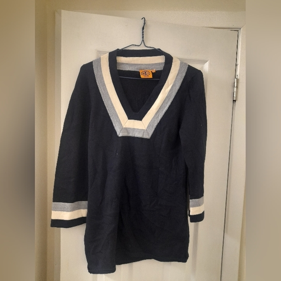 Tory Burch - Women's Knit Merino Wool Sweater - Blue/Multi - Small - Picture 2 of 7